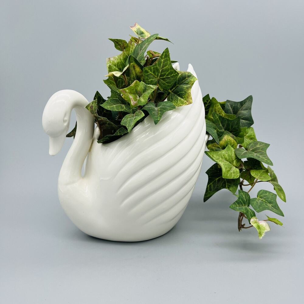 VTG White Swan Vase Fitz & Floyd Porcelain Planter Art Deco Style 1980's - Japan